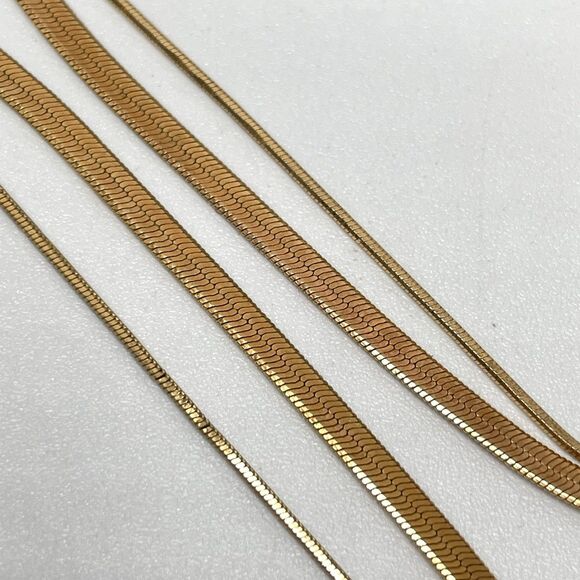 Anthropologie Serefina Gold Tone 2 Layer Snake Chain Chevron Chain Necklace - Picture 6 of 8